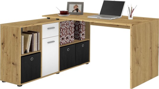 Brizleth Hjørneskrivebord 136 cm Buet med Oppbevaring - Brun/Hvit
