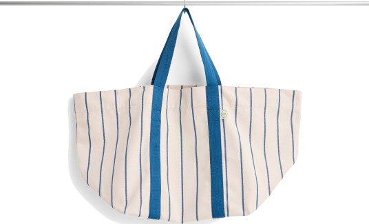 Outdoor Market Picnic Bag Medium Beige With Blue Stripe