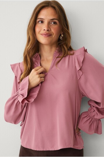 Ellos Collection Bluse med volanger Rosa