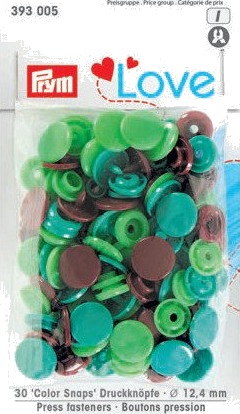 Prym Color Snaps Trykknapper av plast runde 12,4 mm Ass. Grønn/Brun 30 stk.