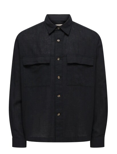 ONLY & SONS Onscaiden Ls Overshirt Linen Blend Black L