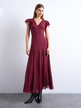 Topshop Saga Short Sleeve Maxi Dress Burgunder 34