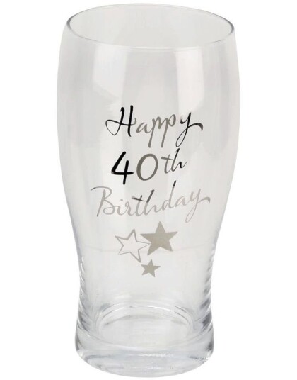 40 års Feiring Glass Krus / Pint med Gravert Tekst og Stjerner