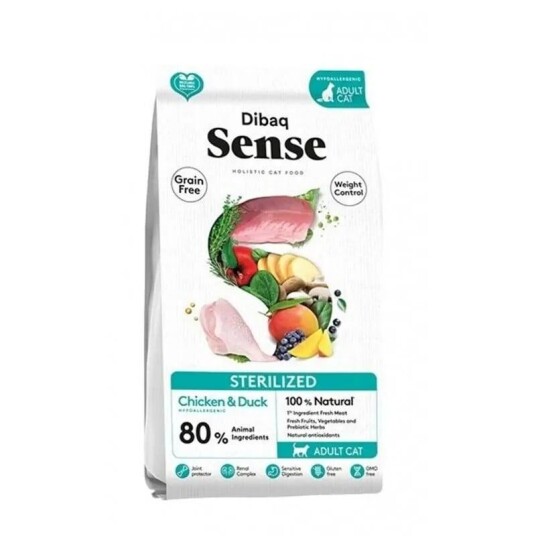 Dibaq Sense Tørrfôr til Katt med And og Kylling - Grain Free, Sterilisert, 1,5 kg