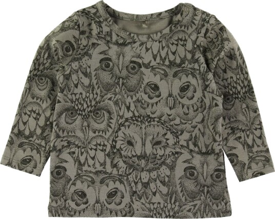 Soft Genser Baby Bella Armygrønn m. Ugler Soft 68 Genser 62