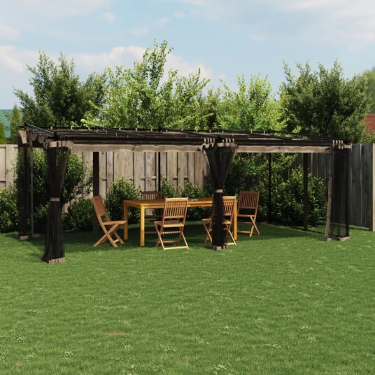  Paviljong med nettingvegger gråbrun 6x3 m stål 4003916