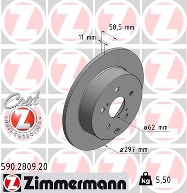 Bremseskive ZIMMERMANN 590.2809.20 Bremseskive ZIMMERMANN 590.2809.20
