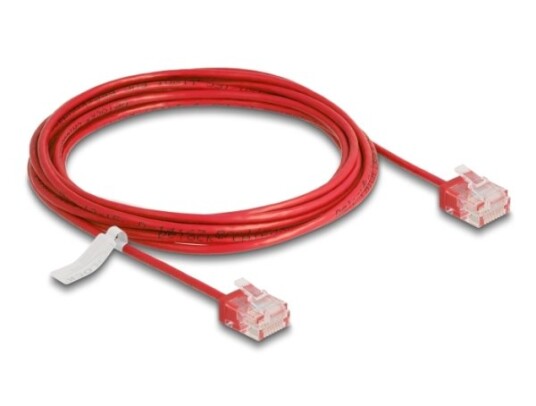 Delock Rj45 Nettverkskabel Cat.6 Utp Ultra Slim 3 M Rød Med Korte Plugger