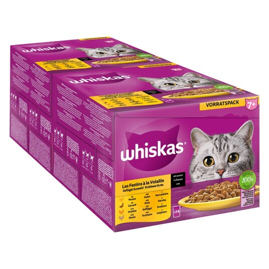 Whiskas Megapakke 7+ Senior 48 x 85 g Porsjonsposer - Fjærkreutvalg i saus (Kylling, Fjærke, And, Kalkun) Whiskas Megapakke 7+ Senior 48 x 85 g Porsjonsposer - Fjærkreutvalg i saus (Kylling, Fjærke, And, Kalkun)