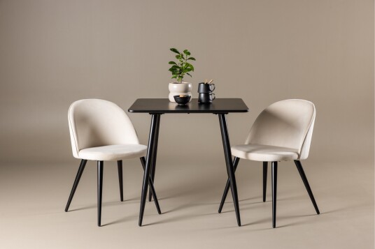 Polar Spisegruppe 75 cm Kvadratisk med 2 Velvet stoler Sort/Beige