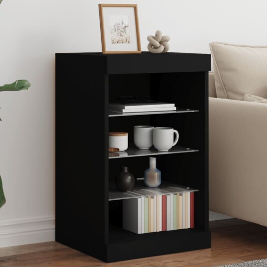 vidaXL Skjenk med LED-lys svart 41x37x67 cm