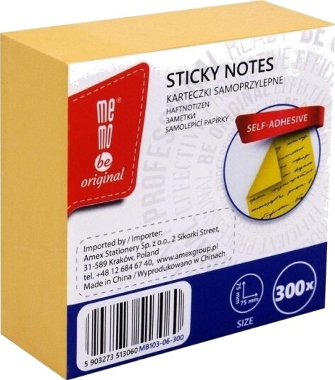 Memobe Selvklebende Notatblokk 75X75 Mm 300K Gul Memobe