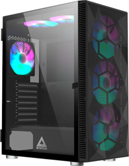 Montech X3 Mesh Midi Tower Kabinett med RGB og Tempered Glass - Svart Montech X3 Mesh Midi Tower Kabinett med RGB og Tempered Glass - Svart