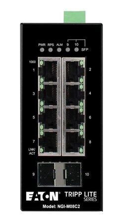 Tripp Lite Eaton series 8-Port Managed Industrial Gigabit Ethernet Switch - 10/100/1000 Mbps 2 GbE SFP Slots -40 to 75C DIN Mount