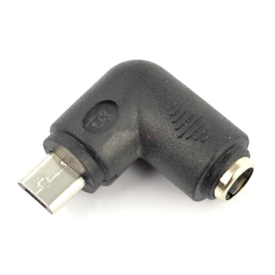 Adapter microUSB til DC 5,5/2,1mm – vinklet strømadapter