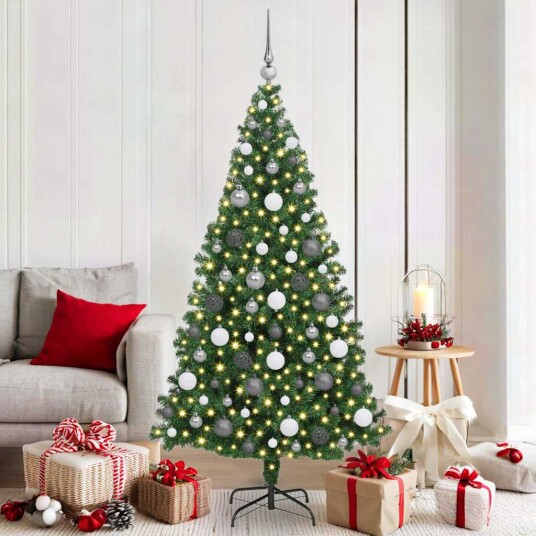 Kunstig juletre med 300 LED grønn 180 cm PVC og Stål og Plast