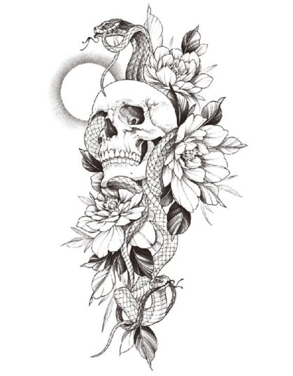 Snake Infested Skull Fake Tattoo