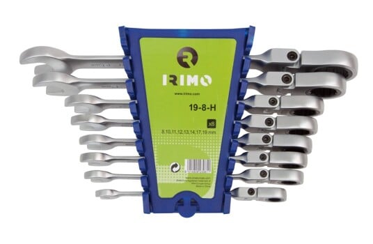 Irimo sperrekombinøkkel i sett 8-19 mm, 8 deler, ledet, i holder