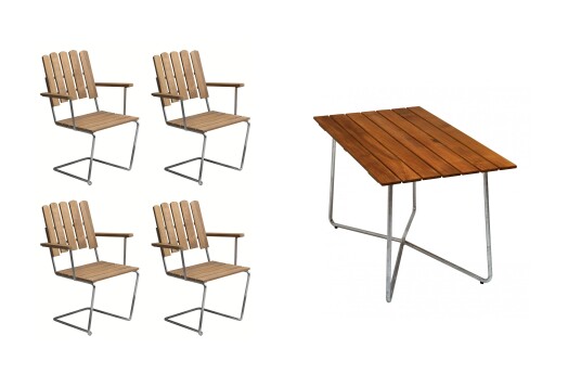 Grythyttan Stålmöbler A2 & B25 matgruppe Teak/galvanisert 4 lenestoler & bord 120 cm