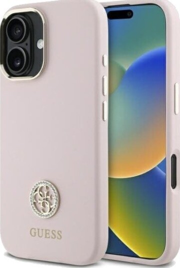 Guess Silikon Logo Strass 4G Mobildeksel for iPhone 16 - Lys Rosa Guess Silikon Logo Strass 4G Mobildeksel for iPhone 16 - Lys Rosa
