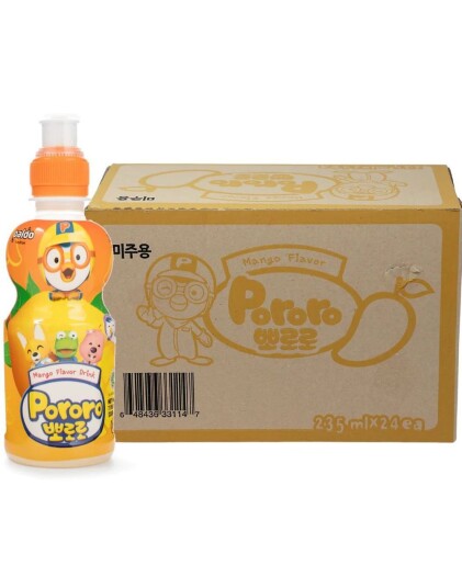24 stk Pororo Mango Flavoured Drink   Leskedrikk med Mangosmak   Hel Eske 5,64 kg Korea