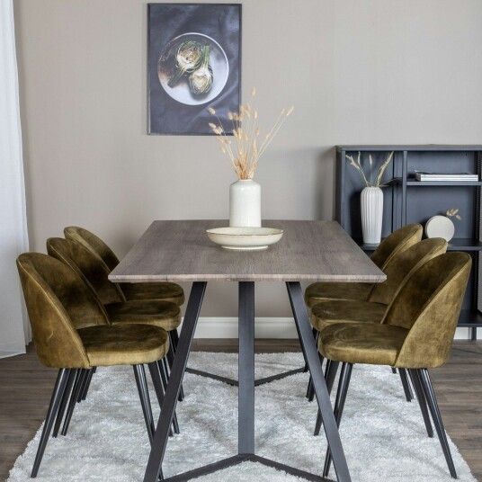 Spisegruppe Venture Home Madde med 6 Valentina Stoler Fløyel