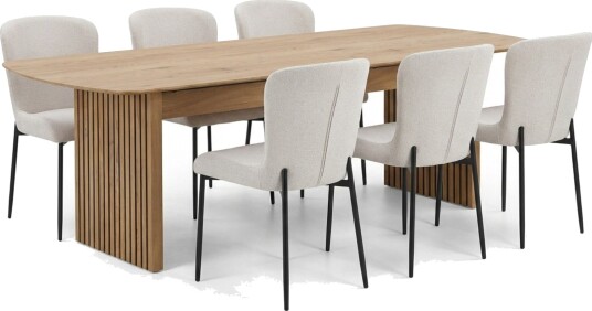 Richeto spisegruppe eik 210 cm med 6 Elsie spisestoler - Eik/hvit