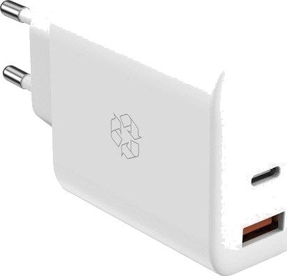 Essentials 65W Dual Port GaN Lader - USB-C & USB-A - Hvit