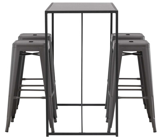 Venture Design Brea & Tempe bargruppe Mørkegrå/svart 4 stoler & bord 120 x 60 cm