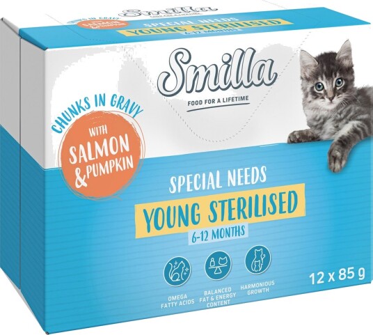 Smilla Våtfôr Young Fresh Pouch Sterilised Biter I Saus Med Grønnsaker Laks Og Gresskar 24 X 85 G