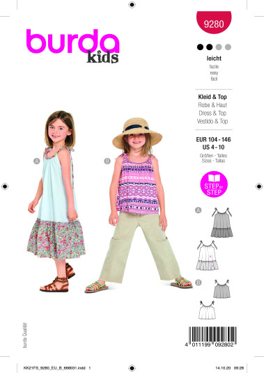 Burda 9280 - Topp og kjole EUR: 104-146, US 4-10
