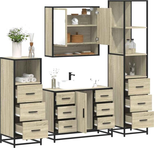 Vidaxl Baderomsskapsett 4 deler sonoma eik konstruert tre 3301291