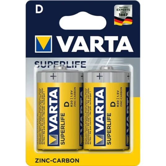 Varta Superlife D 1,5 V Karbonsink Batteri (2 stk) Universale Batterier Varta Superlife D 1,5 V Karbonsink Batteri (2 stk) Universale Batterier