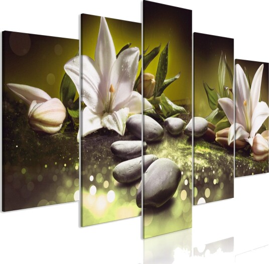 Bilde Lilies And Stones 5 Parts Wide Green 100x50 Artgeist sp. z o. o.