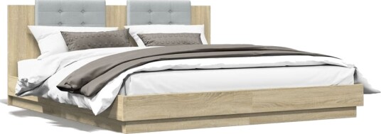 Sengeramme med hodegavl og LED-lys sonoma eik 160x200 cm 8721012277335