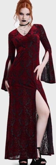 Killstar   Goth Lang kjole   DAEMON'S CURSE MAXI DRESS   XS til 4XL   Damer   svart rød