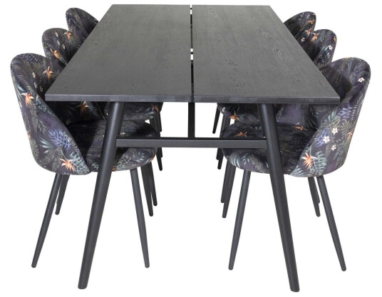 Venture Design Sleek & Velvet spisegruppe Svart/flerfarget 6 st stoler & bord 195 x 95 cm