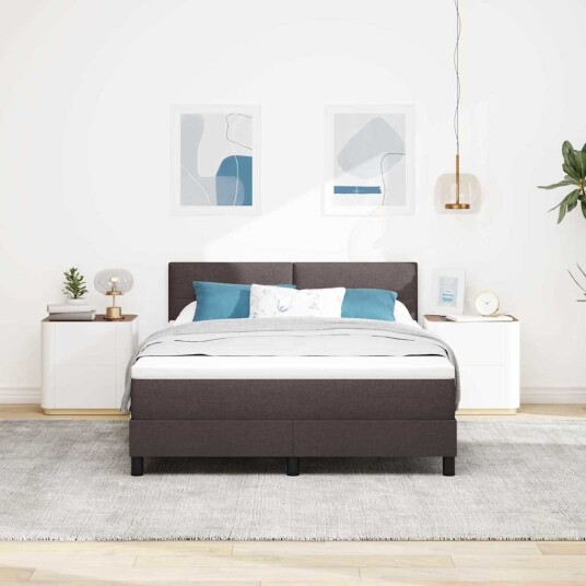 Box Spring Seng med Madrass Mørk Brun 140x190 cm Stoff Box Spring Seng med Madrass Mørk Brun 140x190 cm Stoff