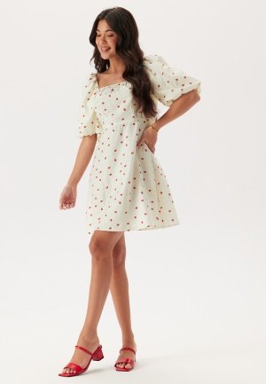 VERO MODA Vmodette 2/4 Short Dress Snow White Detail:strawberry W L