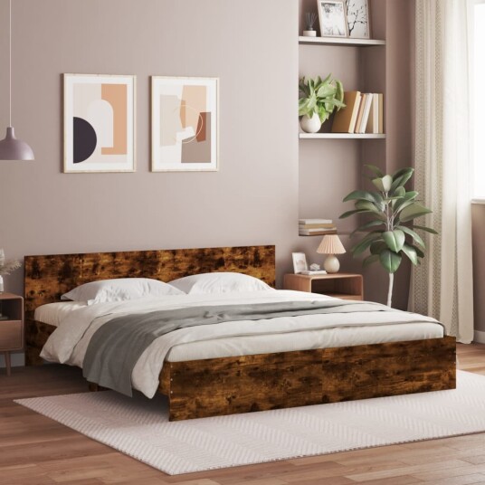 vidaXL Sengeramme med hodegavl røkt eik 200x200 cm 8721012246768