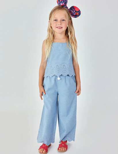 Boboli Denim Trousers Embroidery For Girl  Bci Blue 104