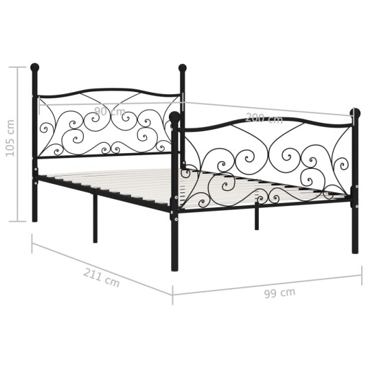 vidaXL Sengeramme med spilebase svart metall 90x200 cm