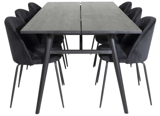 Venture Design Sleek & Wrinkles spisegruppe Svart/svart 6 st stoler & bord 195 x 95 cm