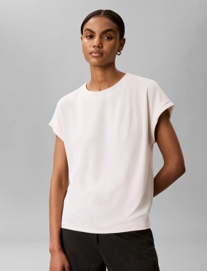 Calvin Klein Ss Crepe Jersey Hardware Top Cream XS