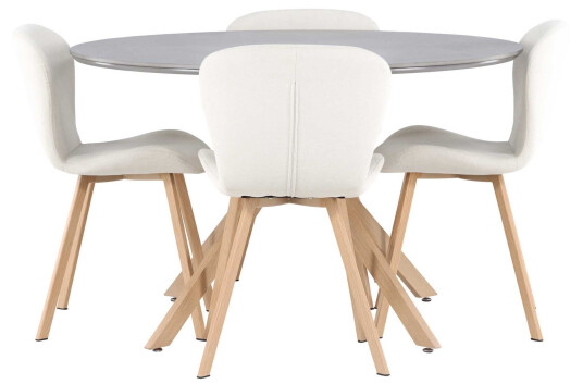 Venture Design Piazza & Lilja spisegruppe Beige/grå 4 stoler & bord 120 cm