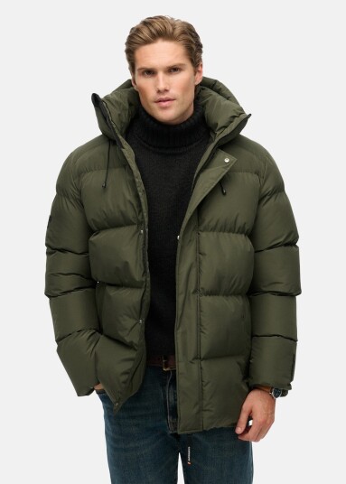 Superdry Hooded 5 Baffle Sports Puffer Army Khaki Green M Vinterjakker