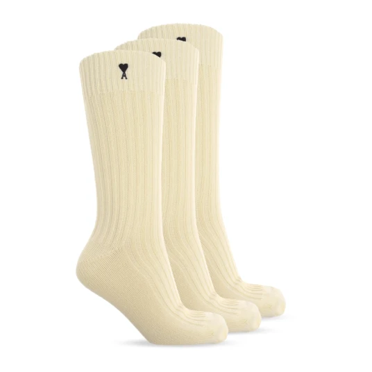 AMI 3-Pack Heart Logo Cotton Socks Ecru AMI 3-Pack Heart Logo Cotton Socks Ecru