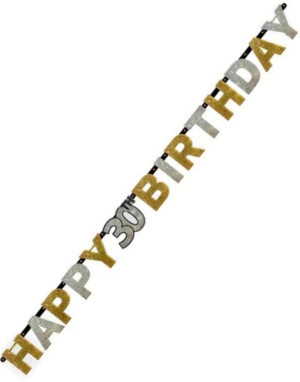 Amscan Holografisk Gull of Sølvfarget Happy 30th Birthday Banner
