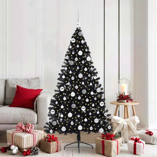Kunstig Forhåndsopplyst Juletre med 300 LED Svart 180 cm PVC