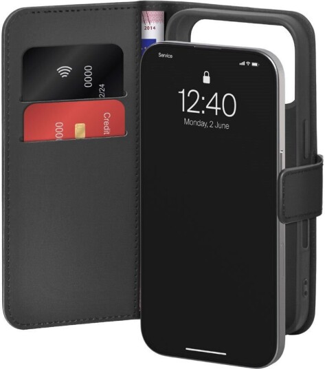 Puro Eco-Leder Flip Deksel med Kortholder og Stativ til iPhone 17 Pro - Svart